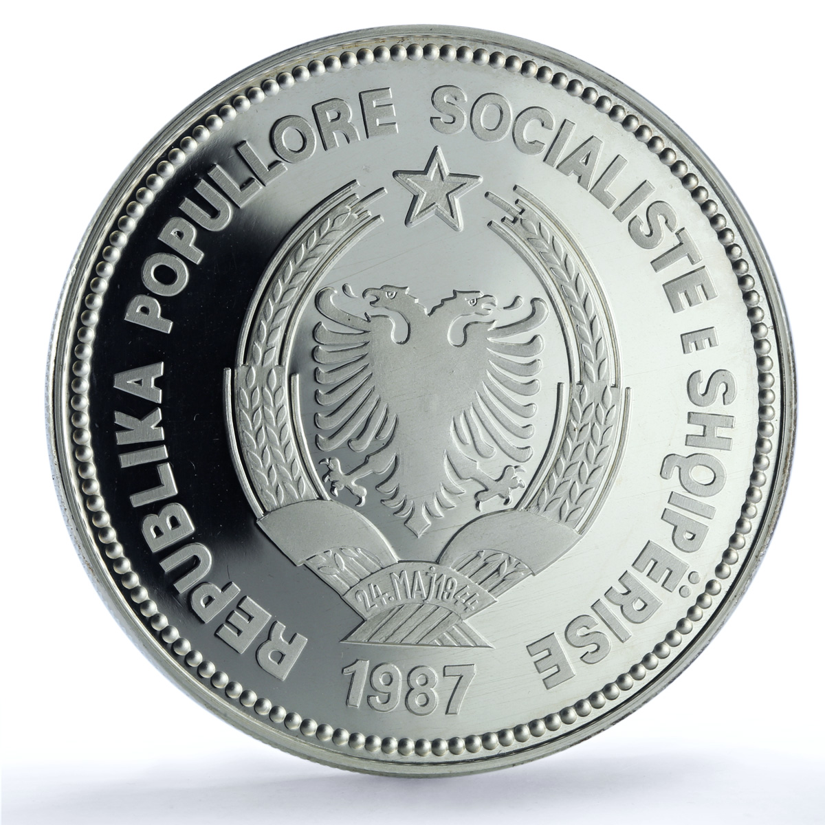 Albania 50 leke Durazzo KM-57 Castle Ship Clipper 5 oz proof silver coin 1987 Albania 50 leke Durazzo KM-57 Castle Ship Clipper 5 oz proof silver coin 1987