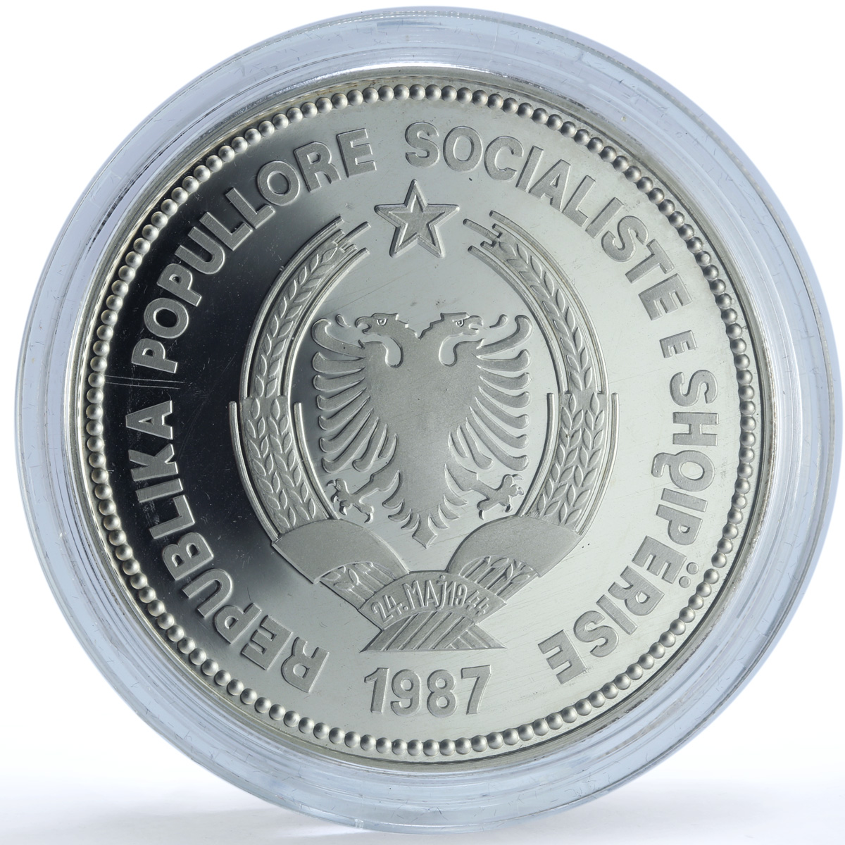 Albania 50 leke Durazzo KM-57 Castle Ship Clipper 5 oz proof silver coin 1987 Albania 50 leke Durazzo KM-57 Castle Ship Clipper 5 oz proof silver coin 1987