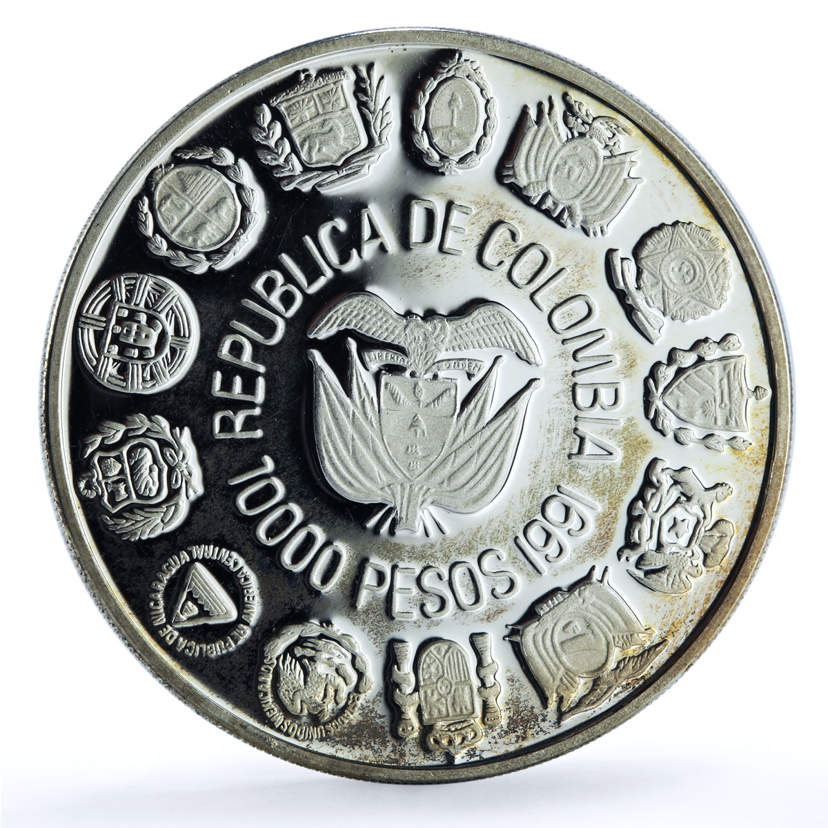 Colombia 10000 pesos Bogota Mint KM-284 Ibero-American proof silver coin 1991