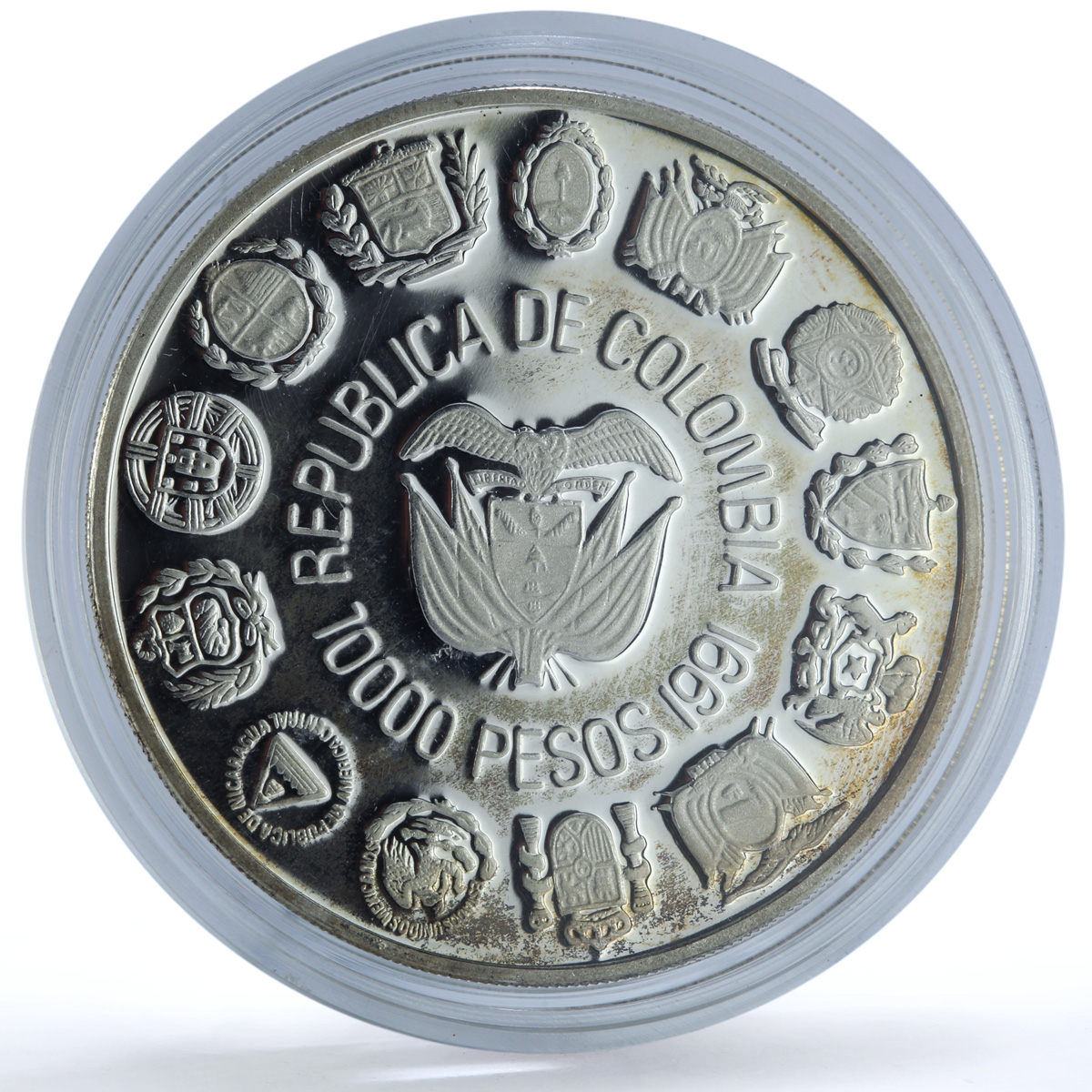 Colombia 10000 pesos Bogota Mint KM-284 Ibero-American proof silver coin 1991