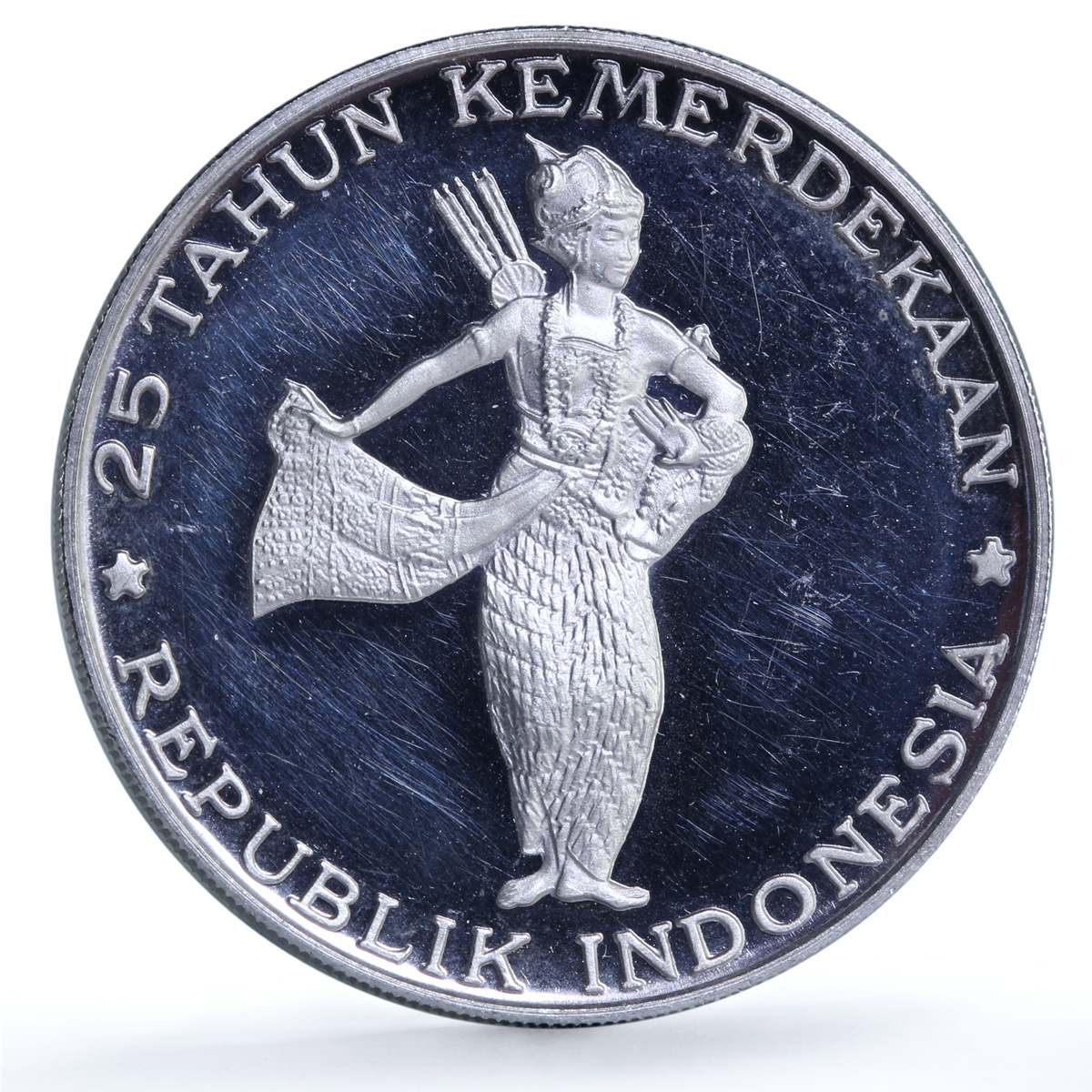 Indonesia 500 rupiah Independence Wayang Dancer KM-25 proof silver coin 1970