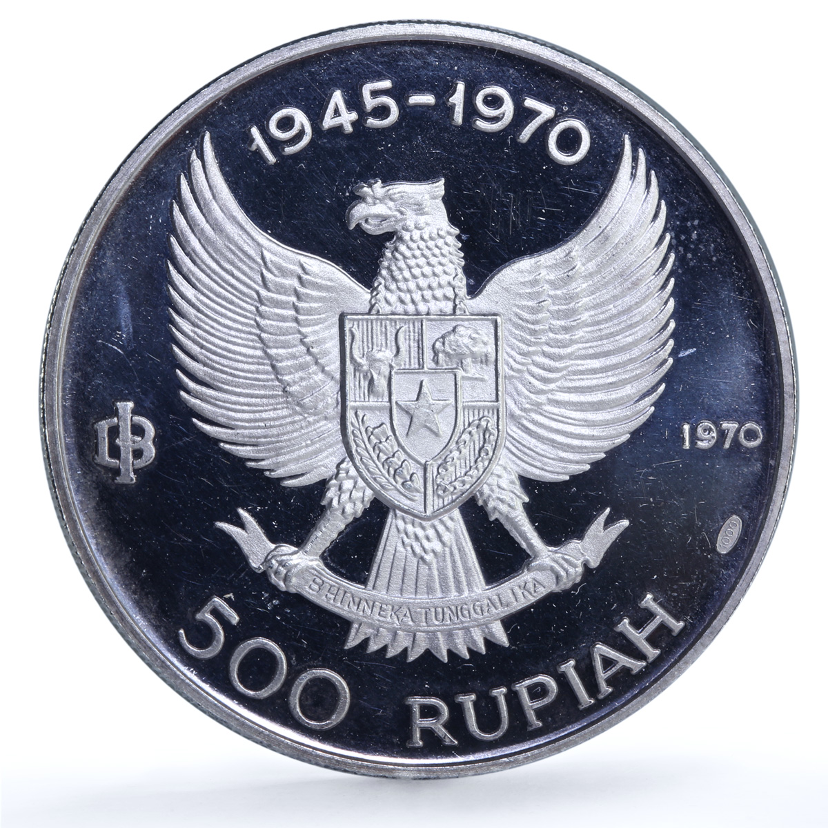Indonesia 500 rupiah Independence Wayang Dancer KM-25 proof silver coin 1970