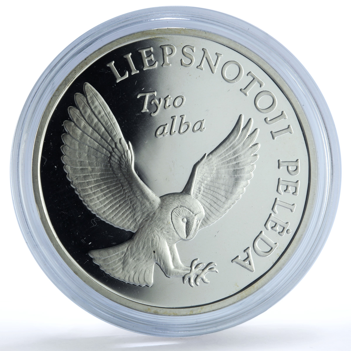 Lithuania 5 litai Barn Owl KM-132 Wildlife Fauna Bird proof silver coin 2002