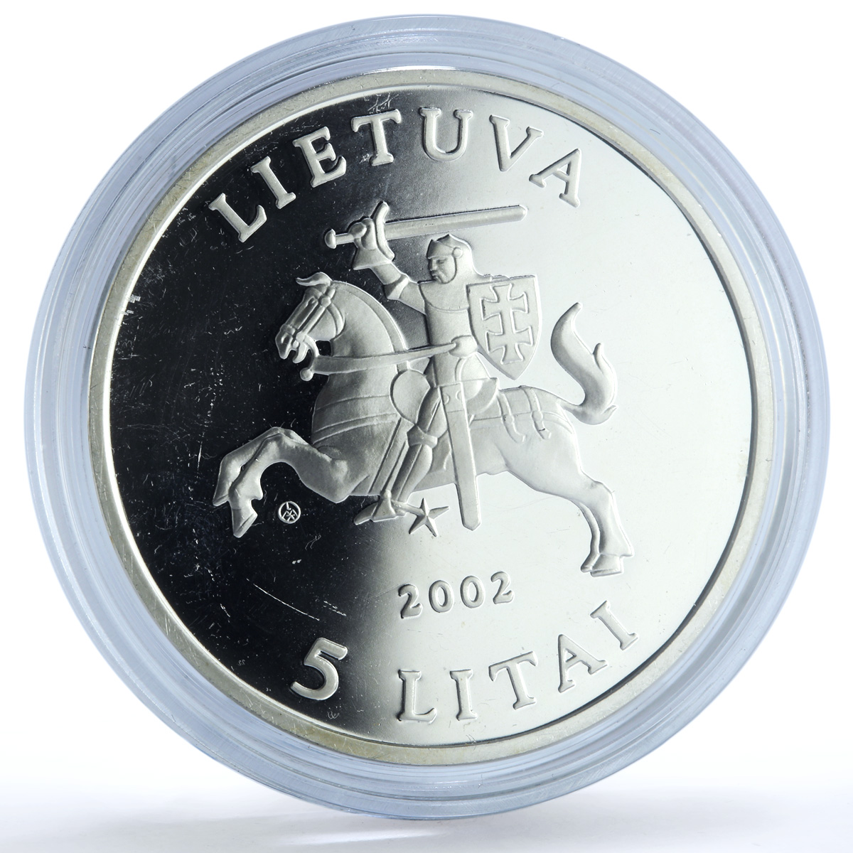 Lithuania 5 litai Barn Owl KM-132 Wildlife Fauna Bird proof silver coin 2002