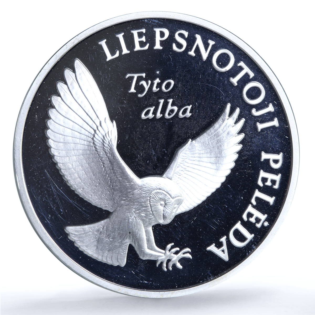 Lithuania 5 litai Barn Owl KM-132 Wildlife Fauna Bird proof silver coin 2002