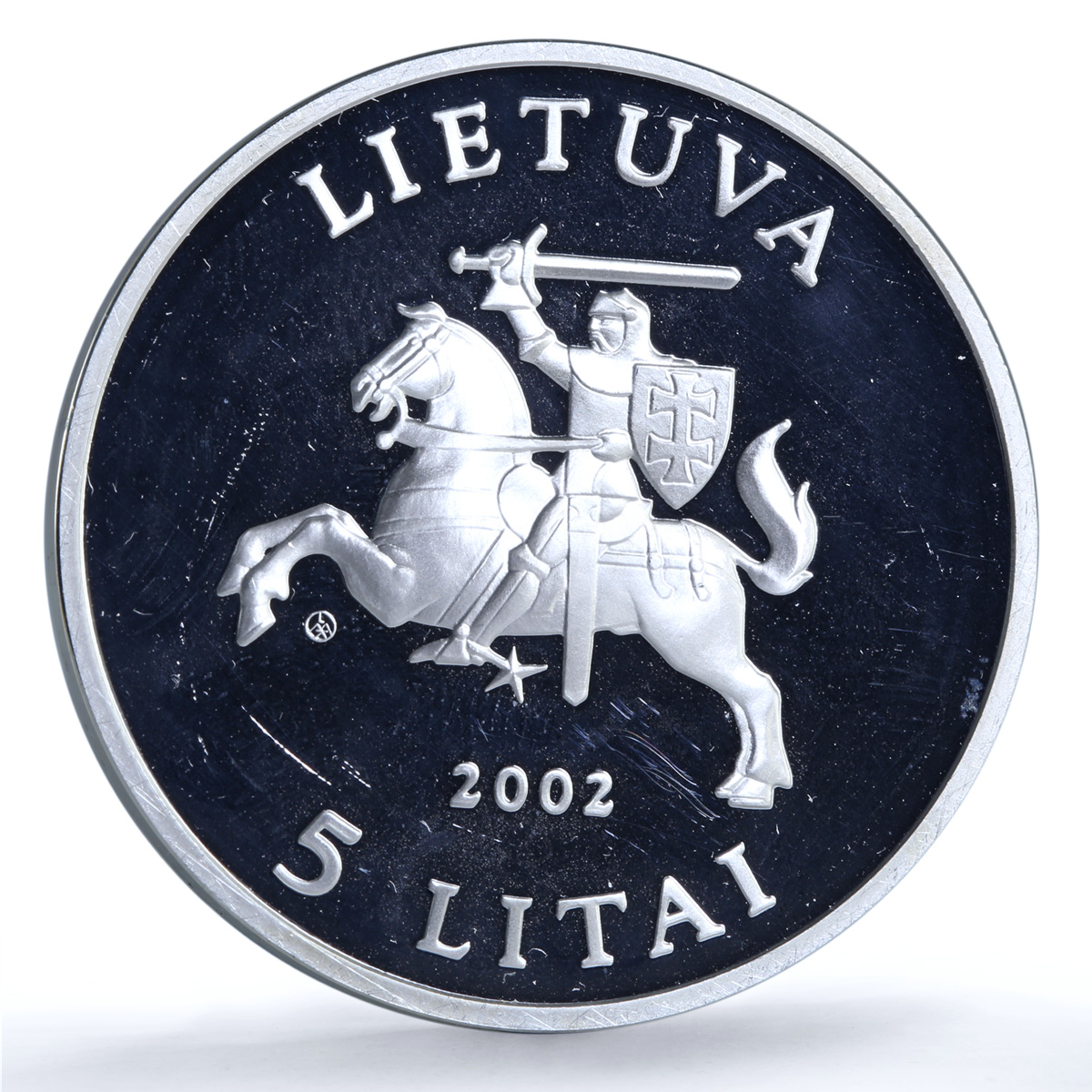 Lithuania 5 litai Barn Owl KM-132 Wildlife Fauna Bird proof silver coin 2002