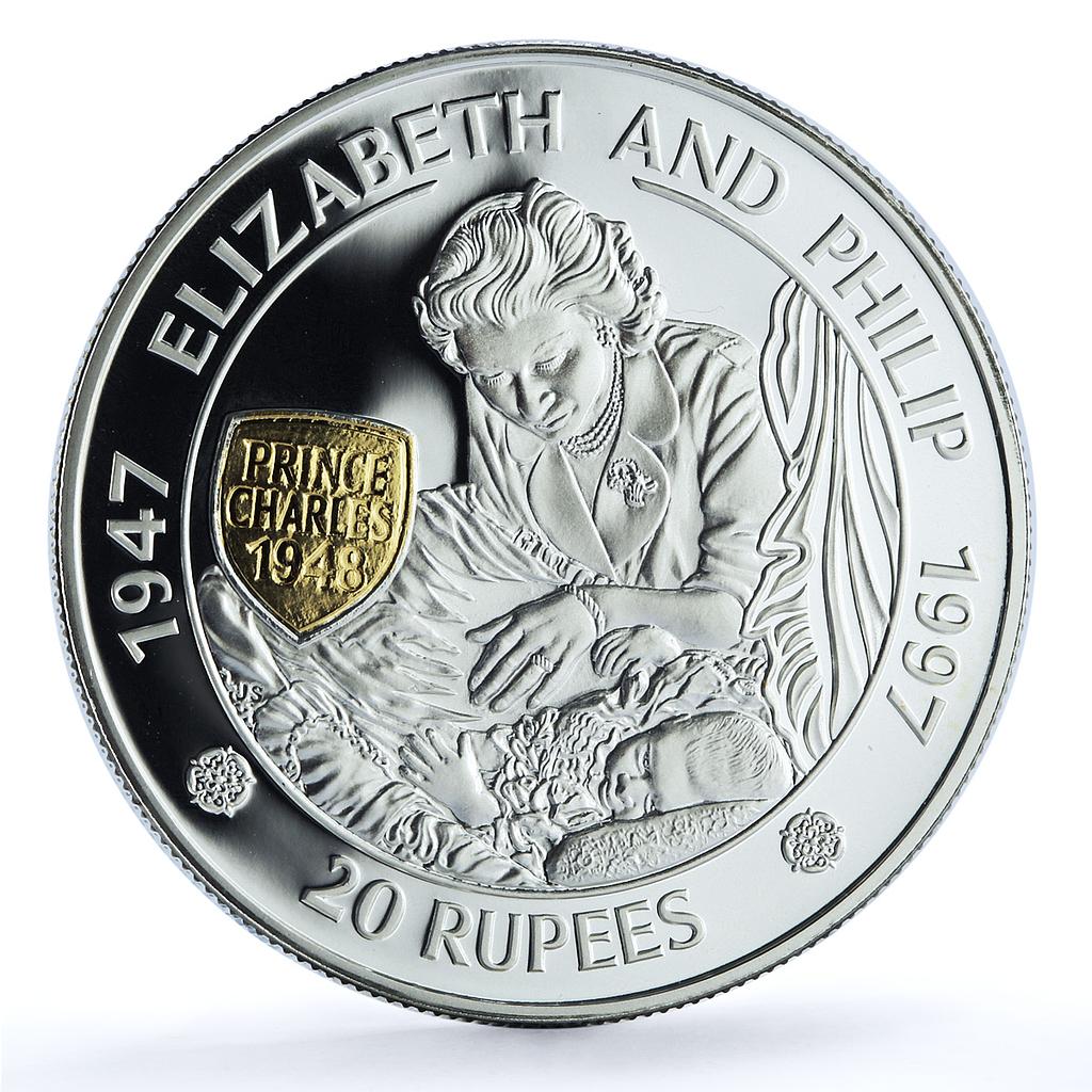 Mauritius 20 rupees Elizabeth II Philip Prince Charles KM-64 silver coin 1997