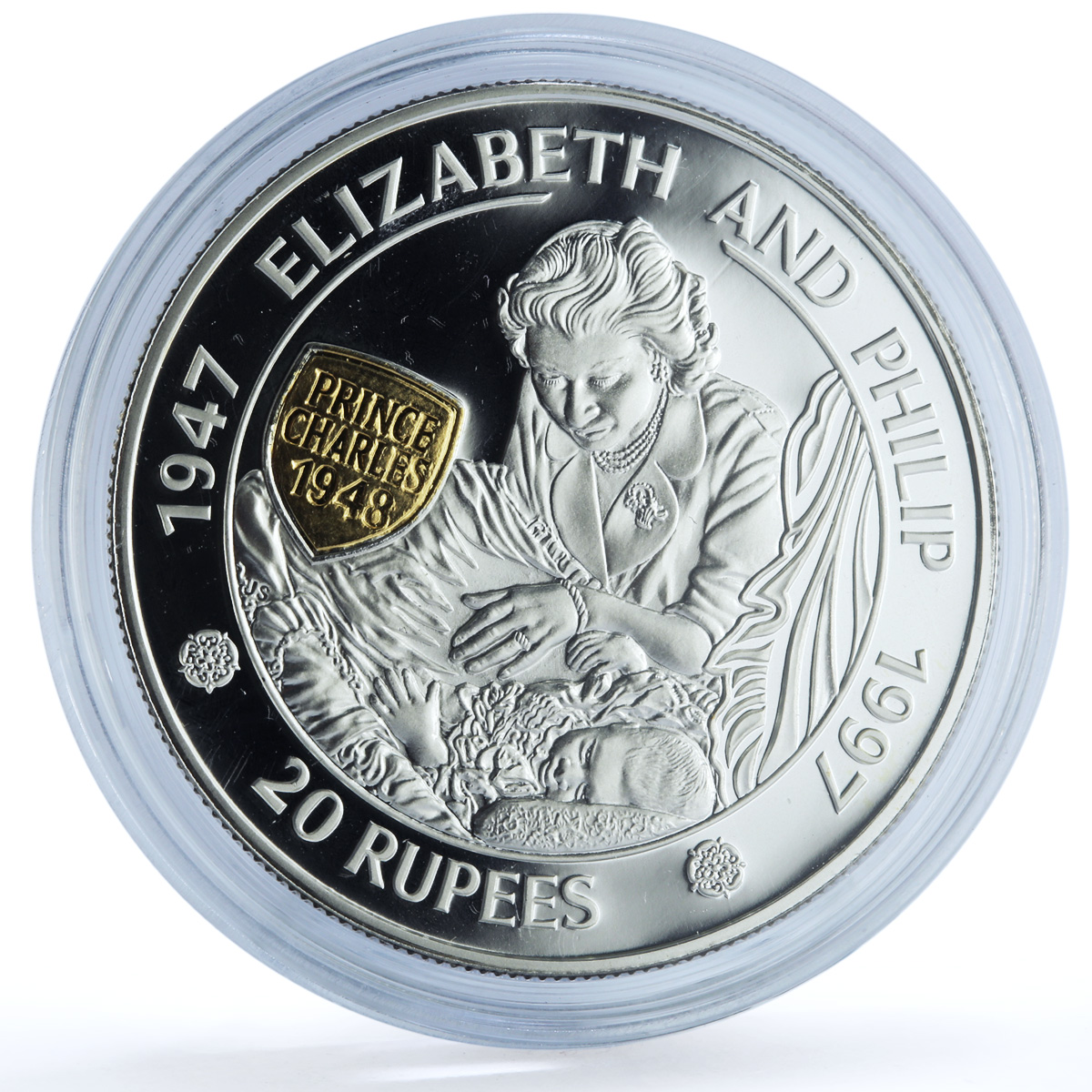 Mauritius 20 rupees Elizabeth II Philip Prince Charles KM-64 silver coin 1997