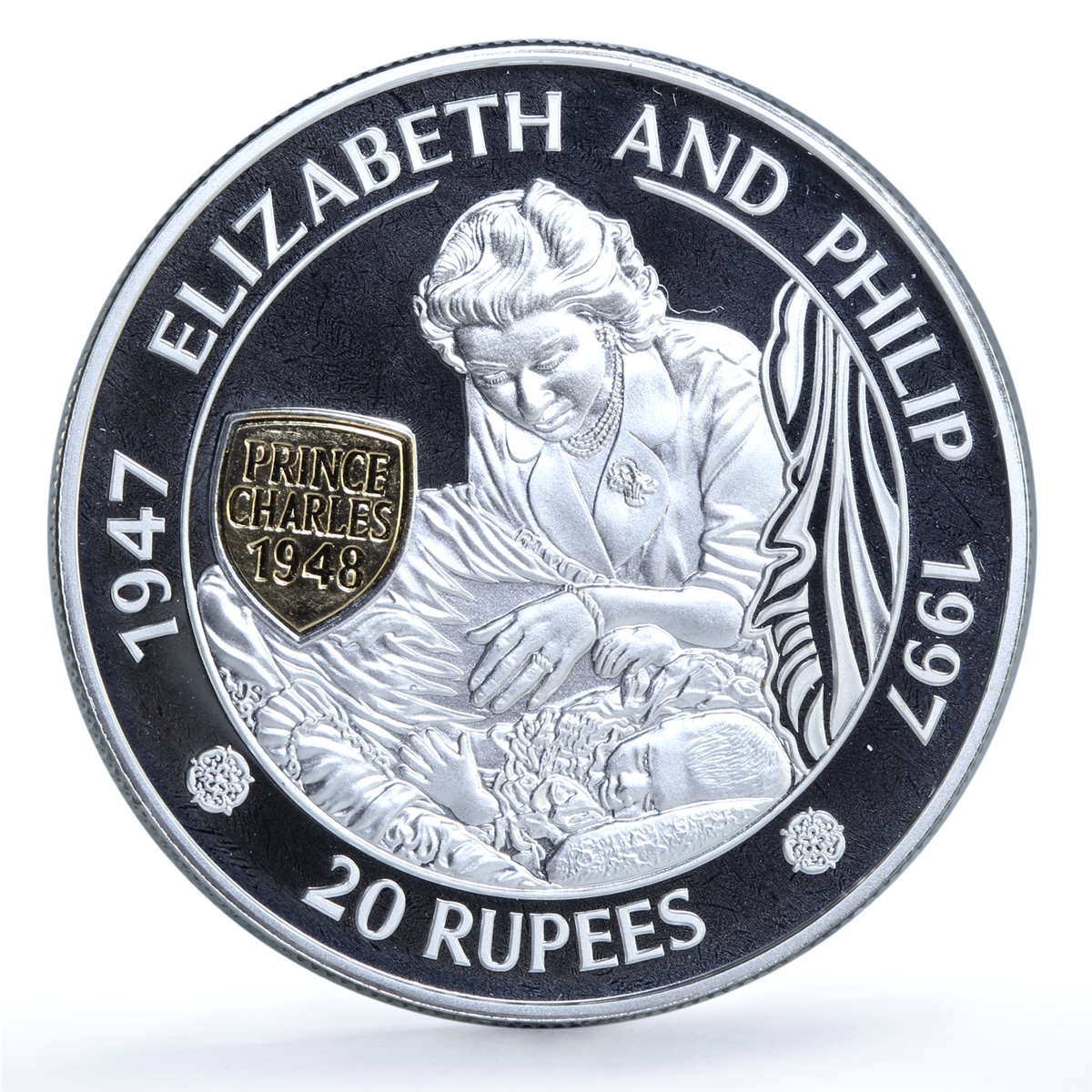 Mauritius 20 rupees Elizabeth II Philip Prince Charles KM-64 silver coin 1997