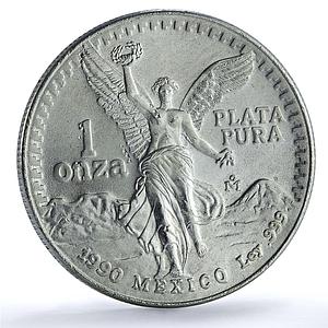 Mexico 1 onza Libertad Angel of Independence KM-494.2 Bullion silver coin 1990