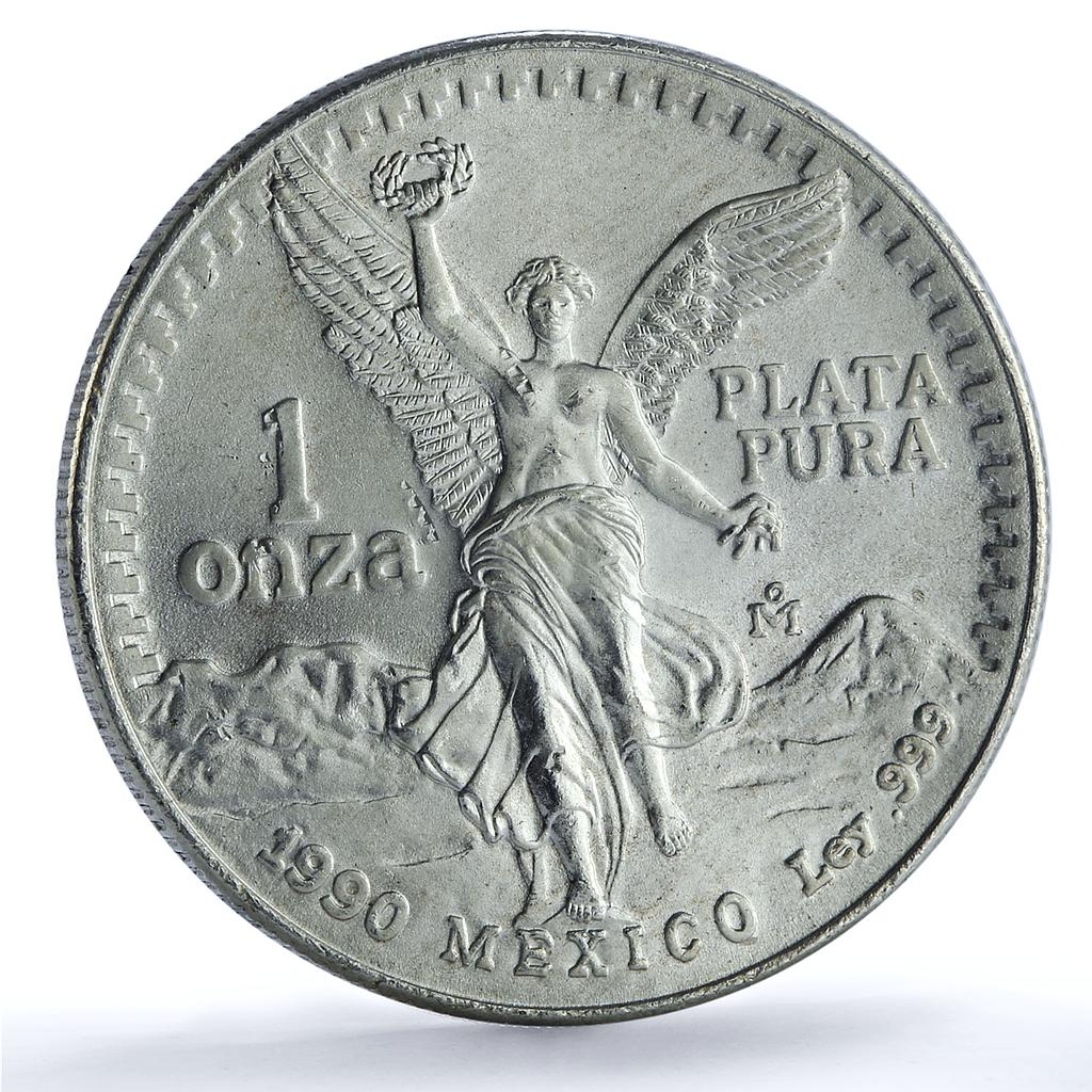 Mexico 1 onza Libertad Angel of Independence KM-494.2 Bullion silver coin 1990