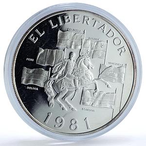 Panama 20 balboas Liberator Libertador KM-71 Horseman proof silver coin 1981