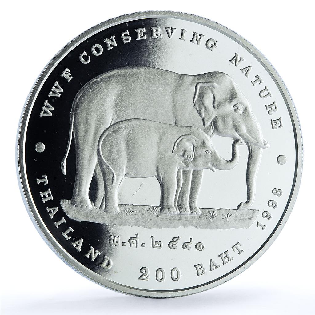 Thailand 200 baht Elephants Y#339 WWF Wildlife Fauna proof silver coin 1998
