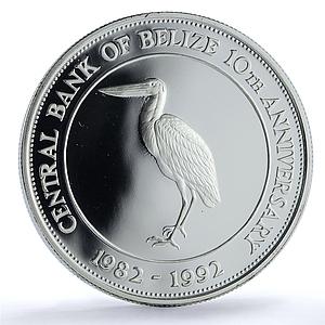 Belize 10 dollars Central Bank KM-104 Anniversary Bird proof silver coin 1992