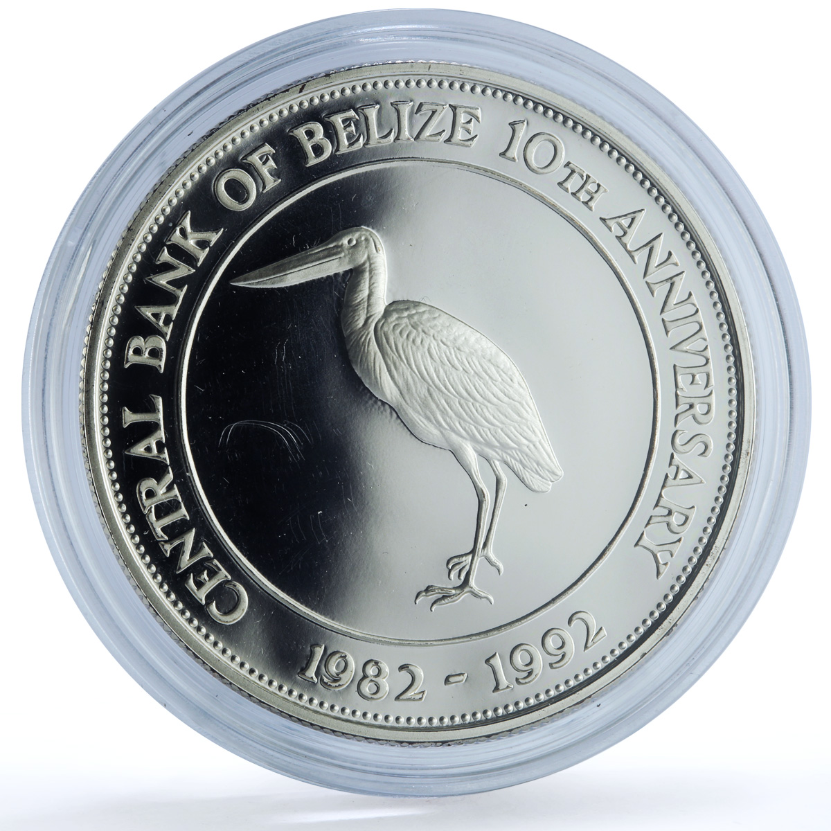Belize 10 dollars Central Bank KM-104 Anniversary Bird proof silver coin 1992
