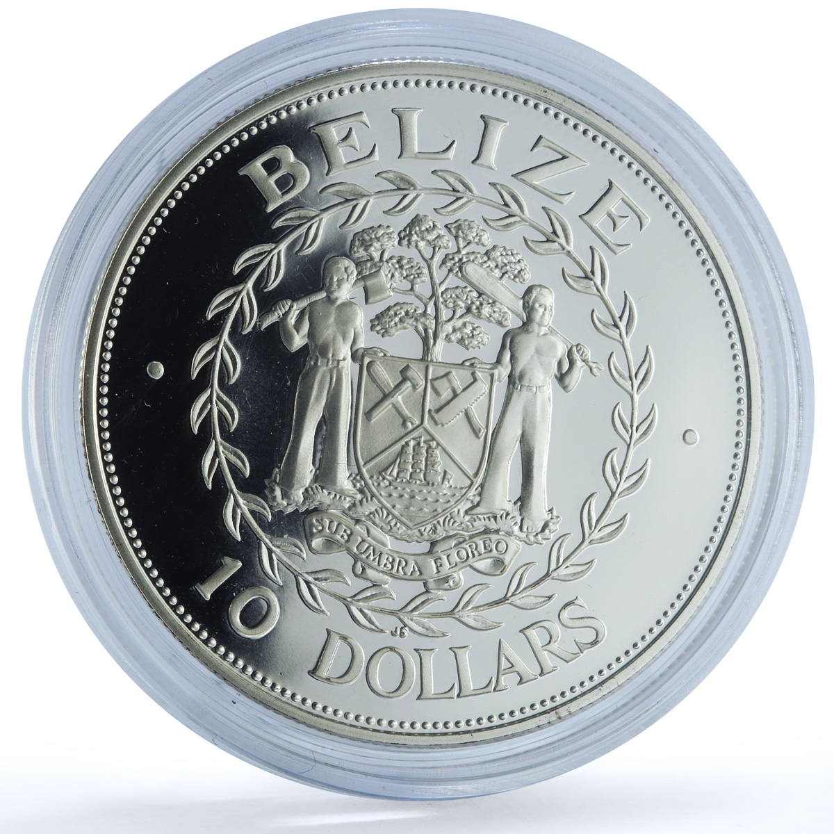 Belize 10 dollars Central Bank KM-104 Anniversary Bird proof silver coin 1992