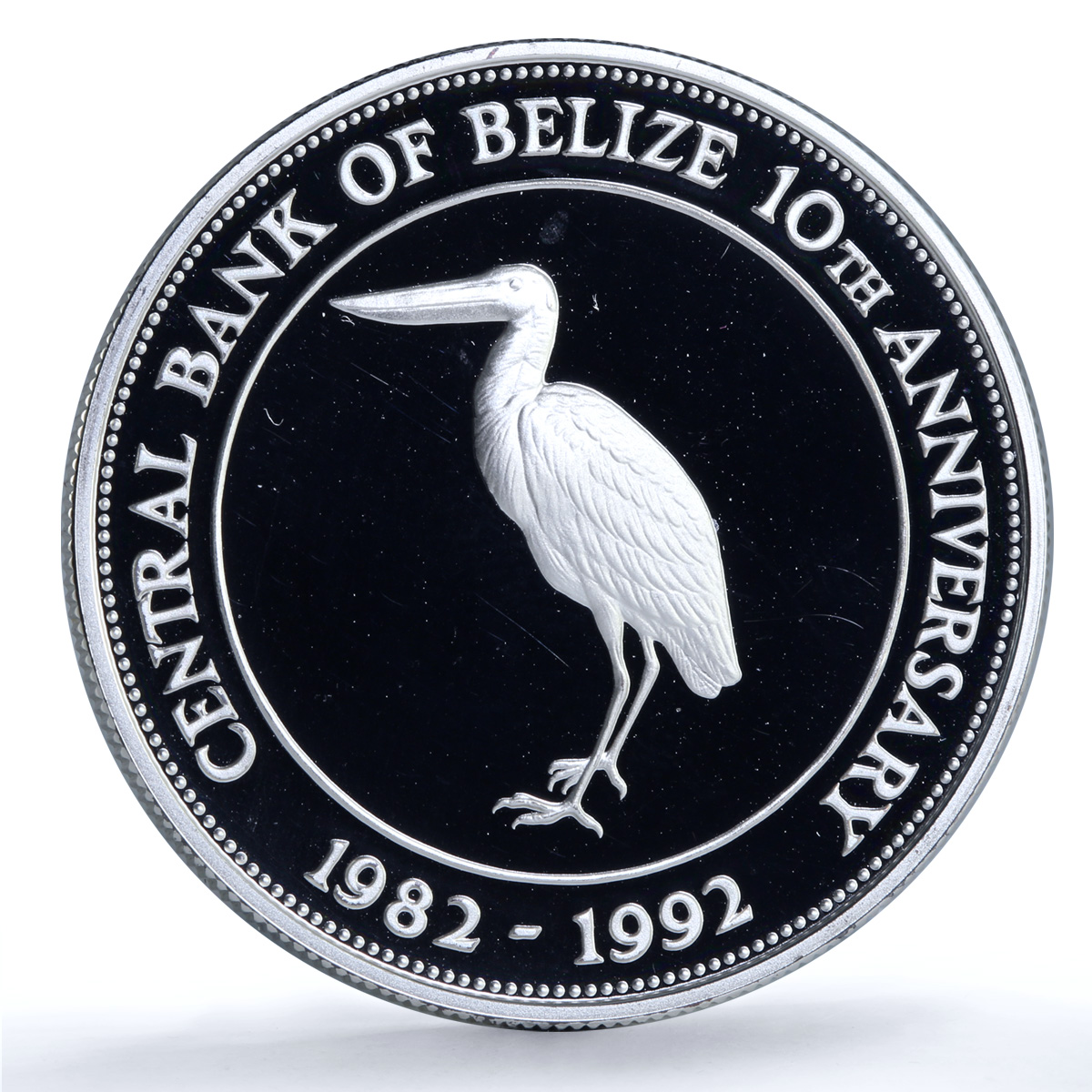 Belize 10 dollars Central Bank KM-104 Anniversary Bird proof silver coin 1992