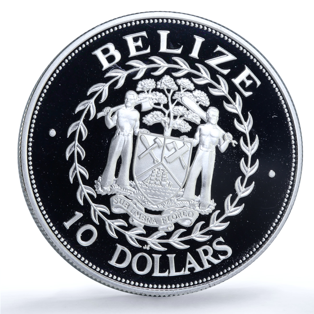 Belize 10 dollars Central Bank KM-104 Anniversary Bird proof silver coin 1992
