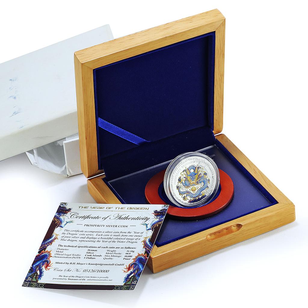 Cook Islands 5 dollars Year Dragon Prosperity Coloured KM-1446 silver coin 2012 Cook Islands 5 dollars Year Dragon Prosperity Coloured KM-1446 silver coin 2012