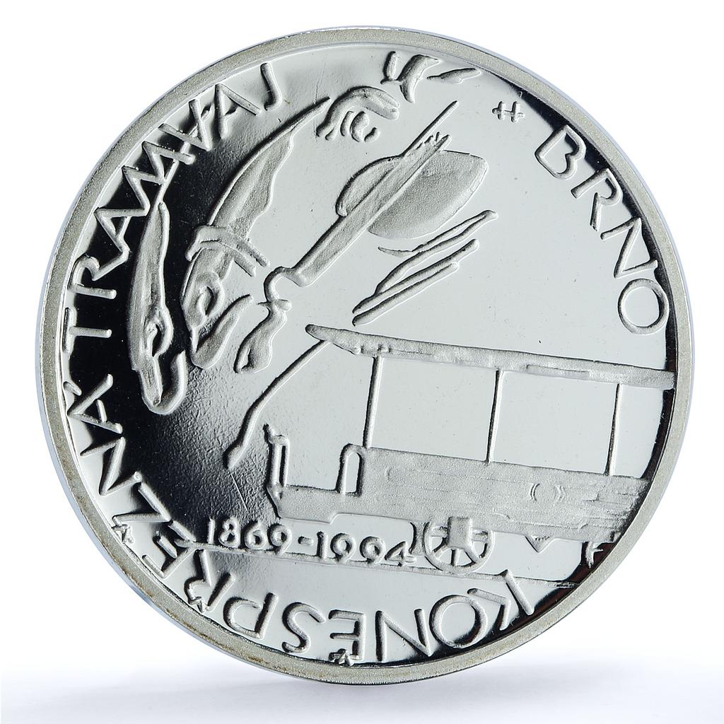 Czech Republic 200 korun Tram in Brno KM-13 Train Horse proof silver coin 1994