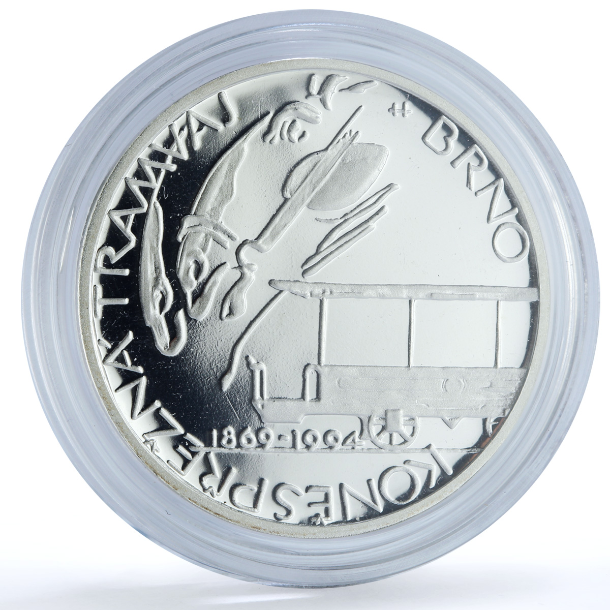 Czech Republic 200 korun Tram in Brno KM-13 Train Horse proof silver coin 1994