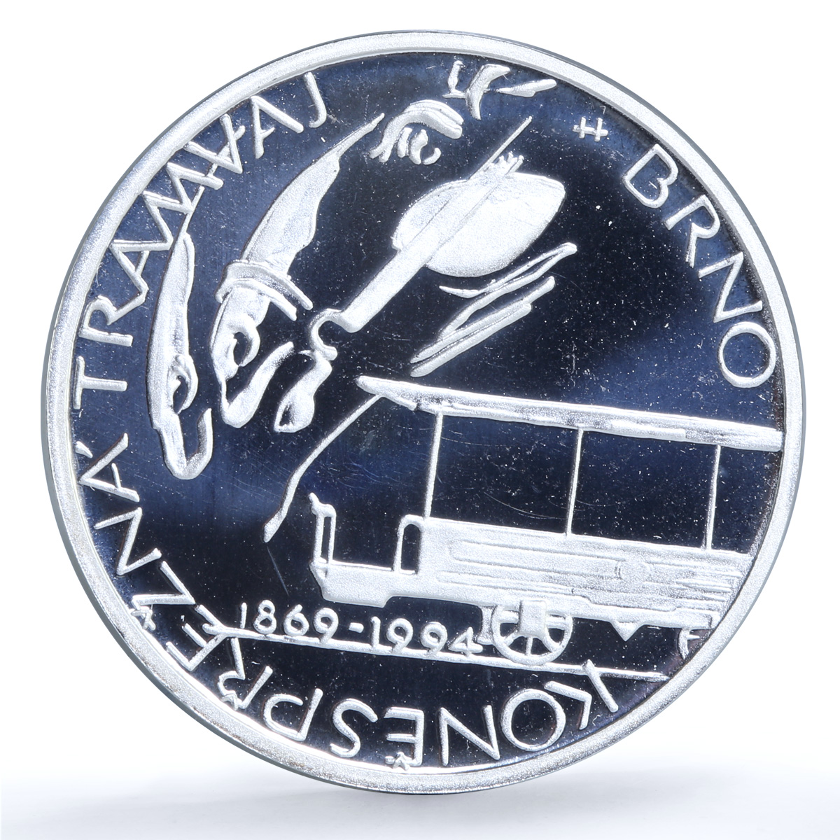 Czech Republic 200 korun Tram in Brno KM-13 Train Horse proof silver coin 1994