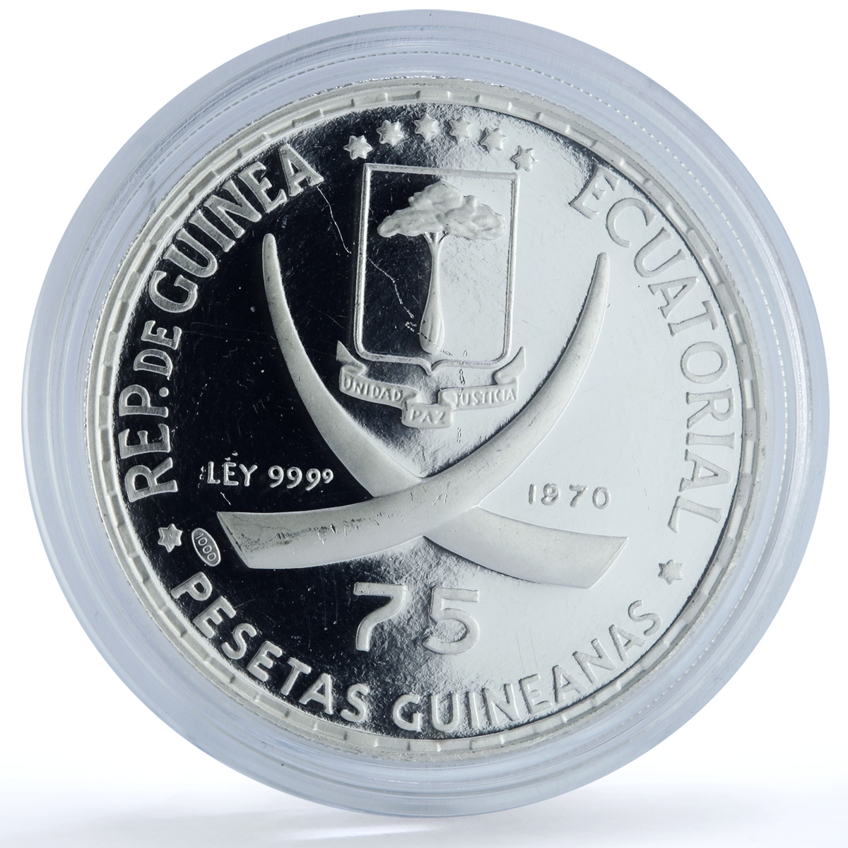 Guinea 75 pesetas Mahatma Gandhi KM-11 Anniversary Religion silver coin 1970