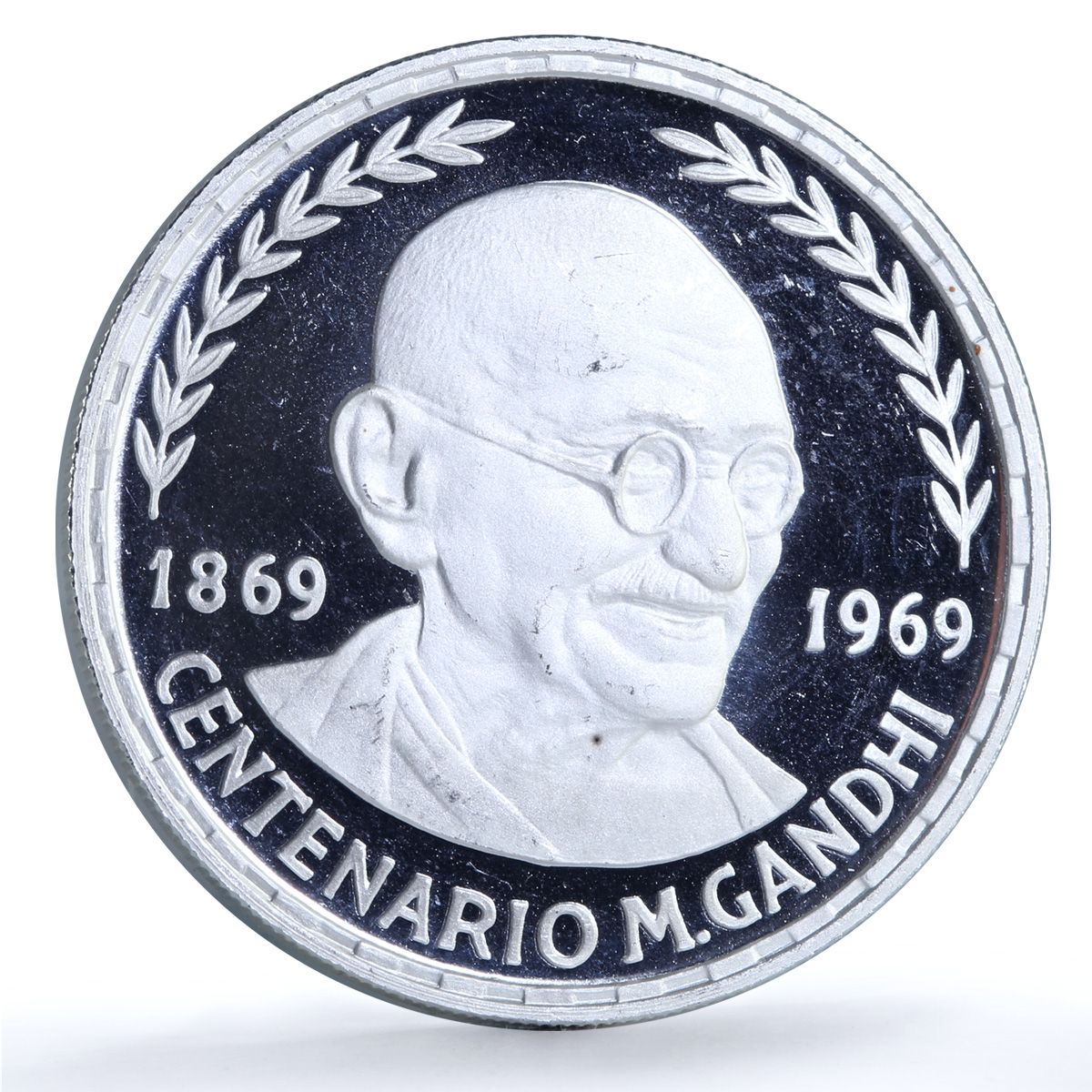 Guinea 75 pesetas Mahatma Gandhi KM-11 Anniversary Religion silver coin 1970