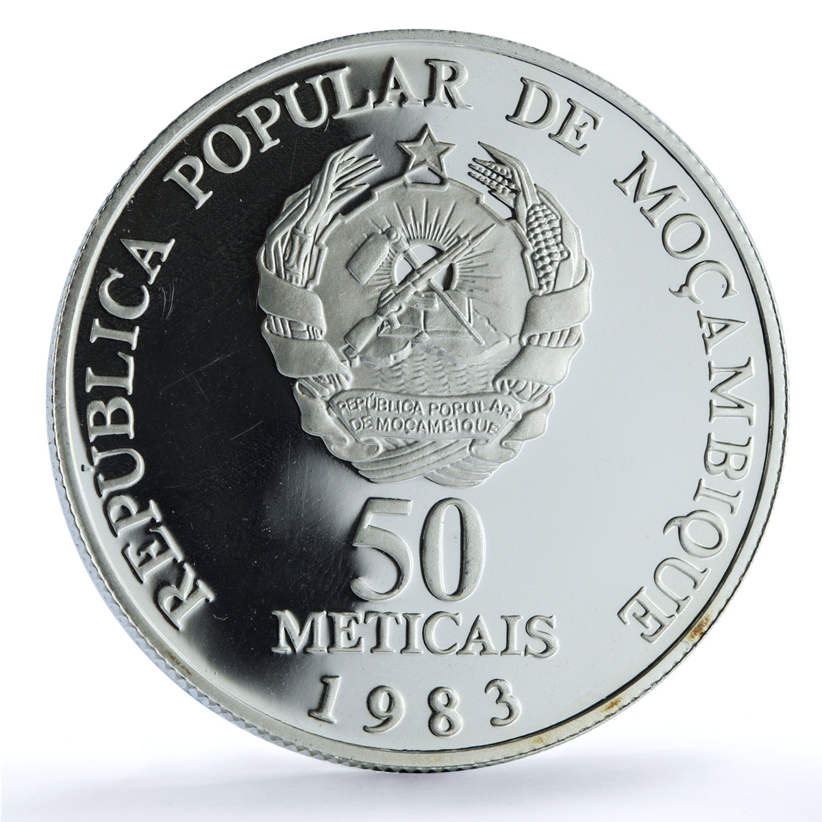 Mozambique 50 meticais FAO KM-106a Food Day Ship Boat proof silver coin 1983