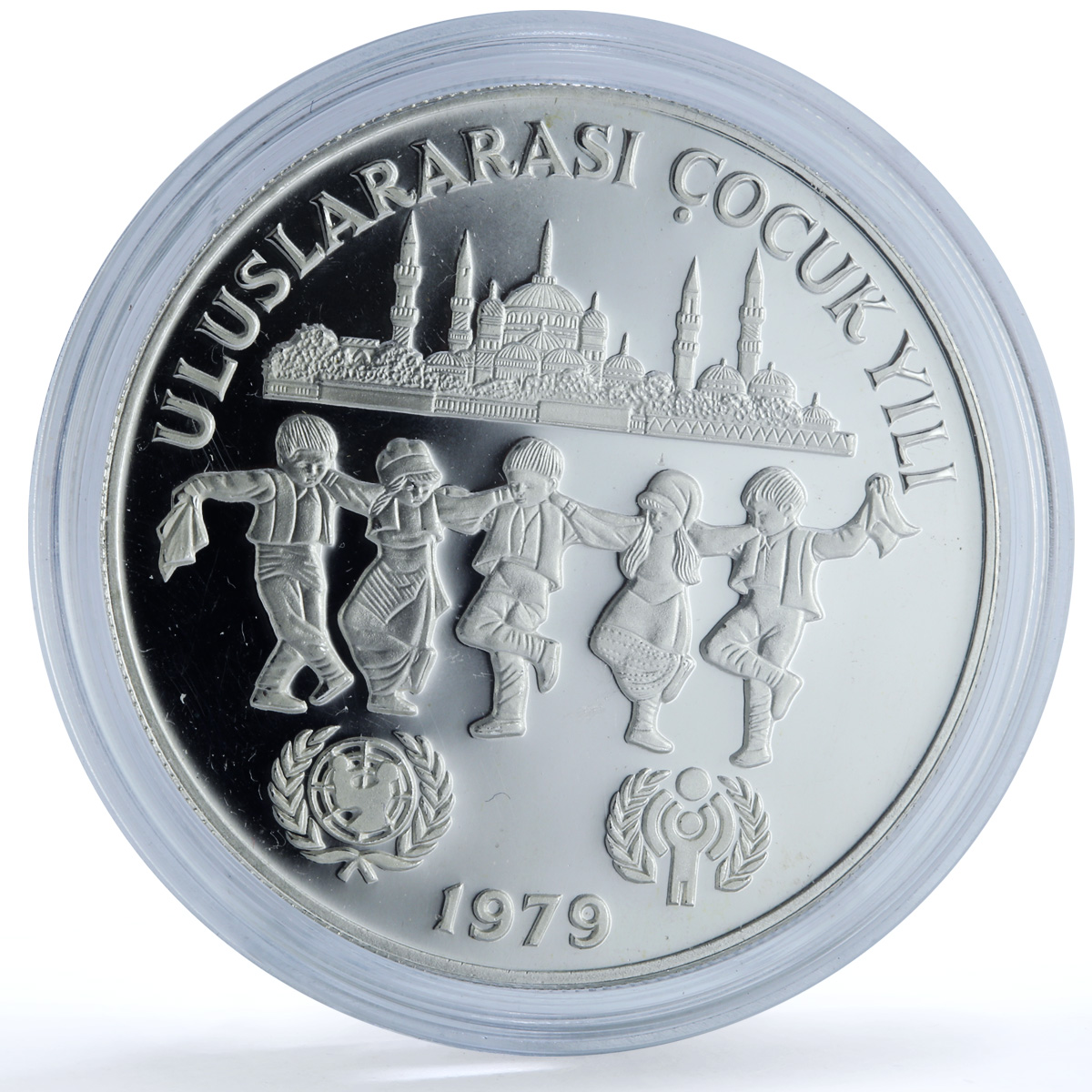 Turkiye 500 lira Year of the Child KM-931 UNICEF Mosque proof silver coin 1979