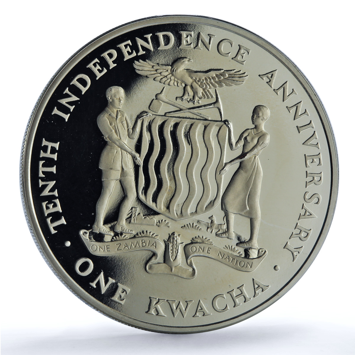Zambia 1 kwacha Independence KM-17 Anniversary proof CuNi coin 1974 Zambia 1 kwacha Independence KM-17 Anniversary proof CuNi coin 1974