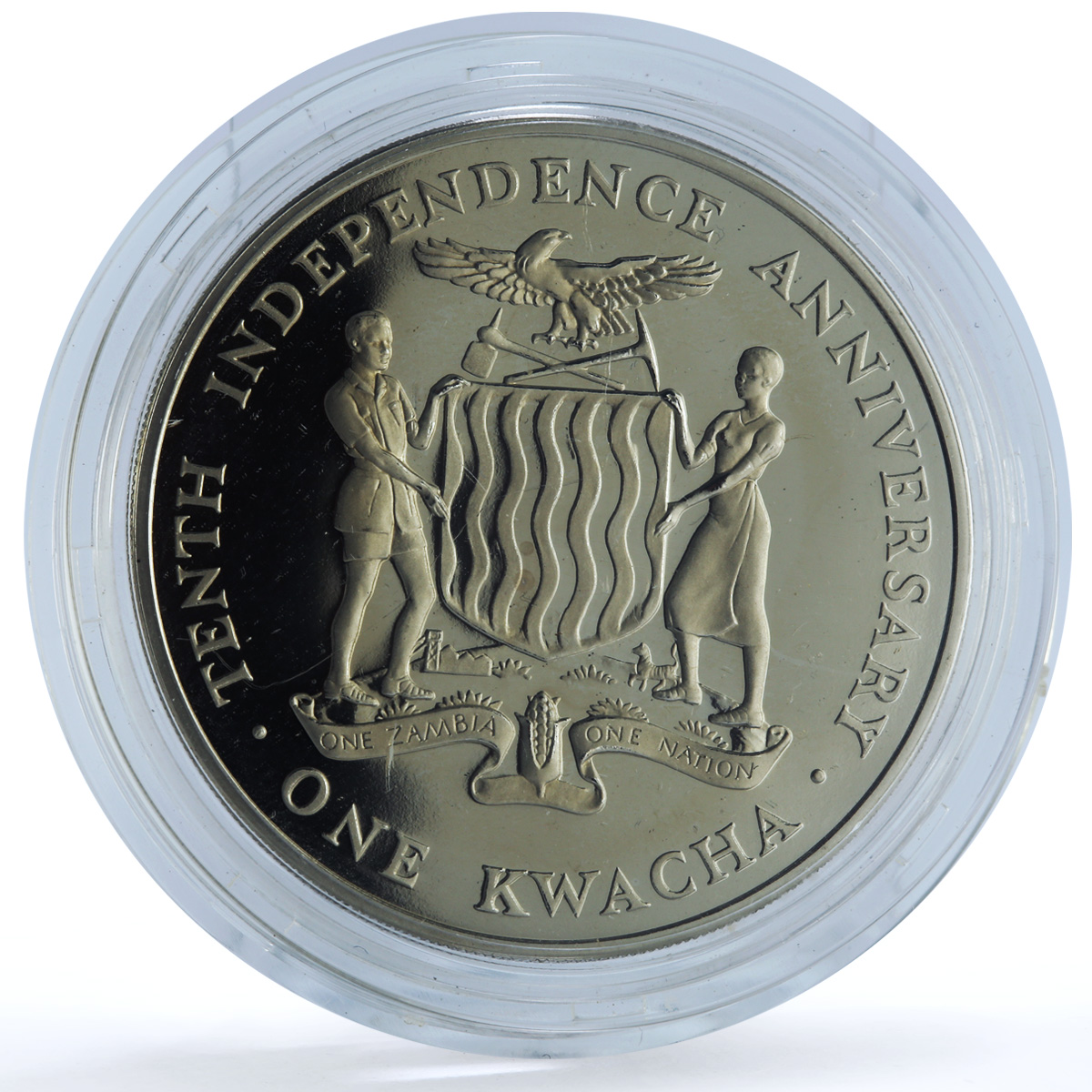 Zambia 1 kwacha Independence KM-17 Anniversary proof CuNi coin 1974 Zambia 1 kwacha Independence KM-17 Anniversary proof CuNi coin 1974
