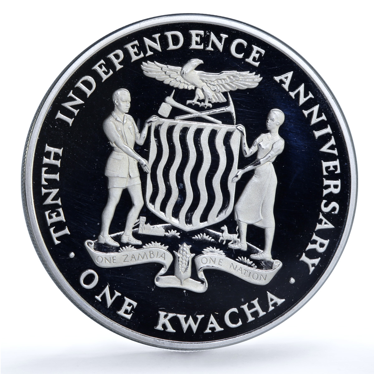 Zambia 1 kwacha Independence KM-17 Anniversary proof CuNi coin 1974 Zambia 1 kwacha Independence KM-17 Anniversary proof CuNi coin 1974