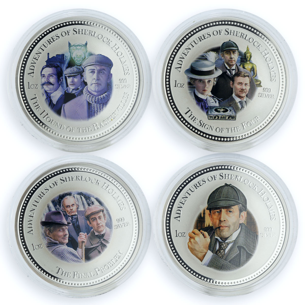 Cook Islands set 4 coins Sherlock Holmes colored silver 2007