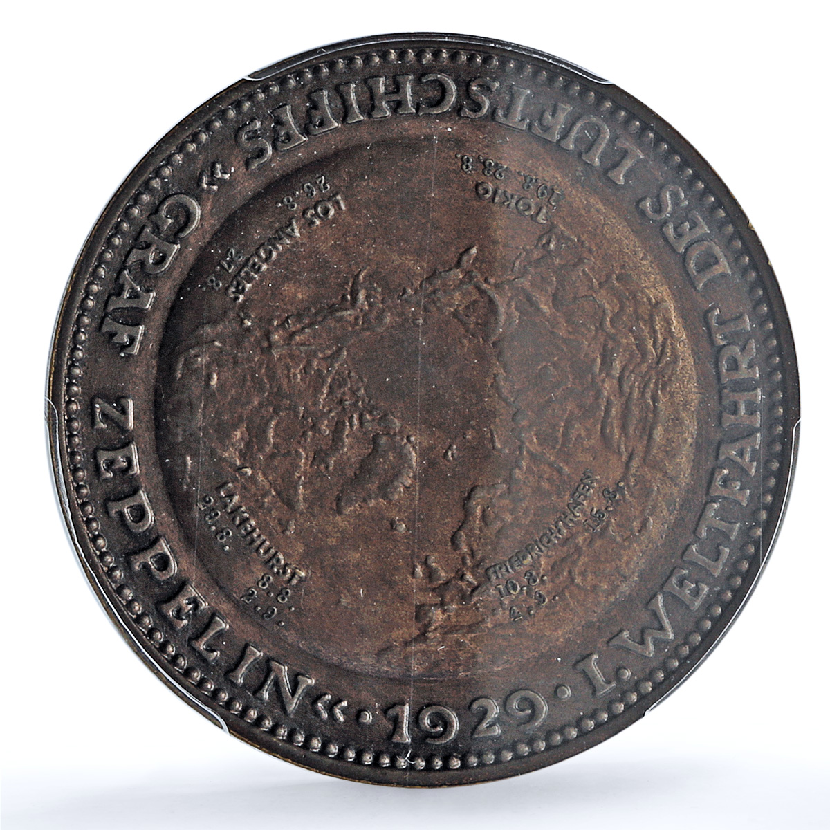 Germany Weimar Ferdinand Zeppelin Eckener Durr SP64 PCGS copper medal 1929 Germany Weimar Ferdinand Zeppelin Eckener Durr SP64 PCGS copper medal 1929