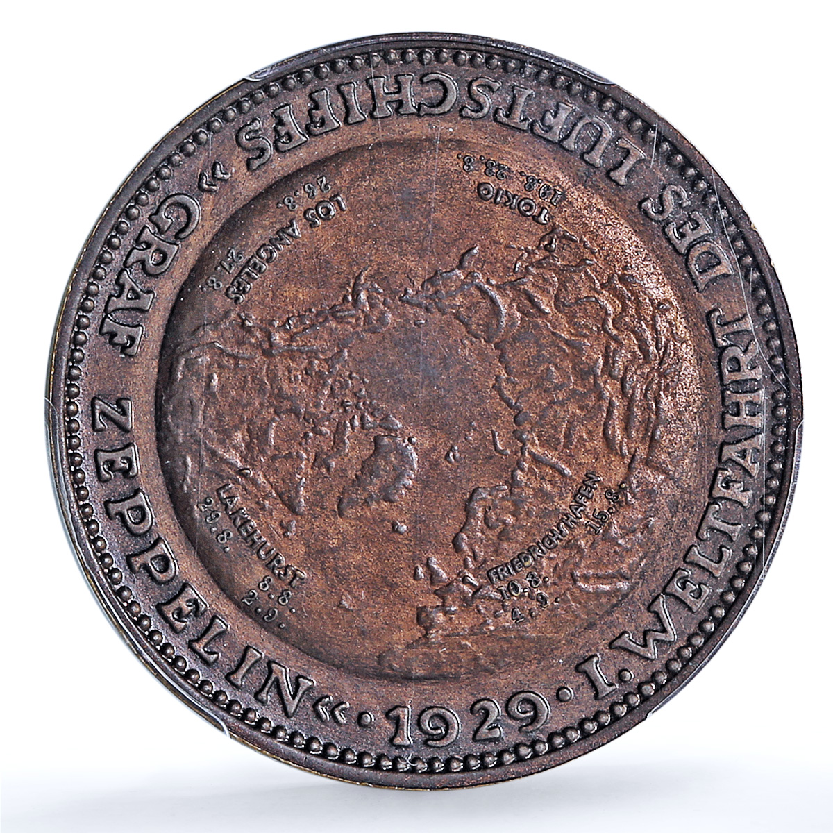 Germany Weimar Ferdinand Zeppelin Eckener Durr SP64 PCGS copper medal 1929 Germany Weimar Ferdinand Zeppelin Eckener Durr SP64 PCGS copper medal 1929