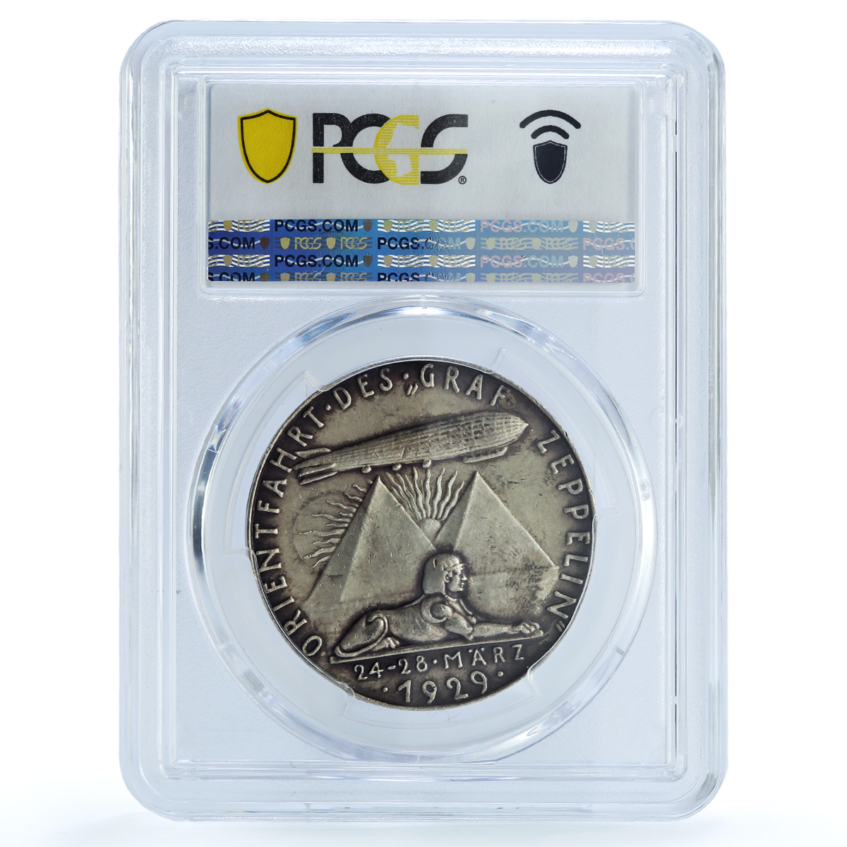 Germany Hugo Eckener Airship Flight Pyramids Sphinx SP61 PCGS silver medal 1929 Germany Hugo Eckener Airship Flight Pyramids Sphinx SP61 PCGS silver medal 1929