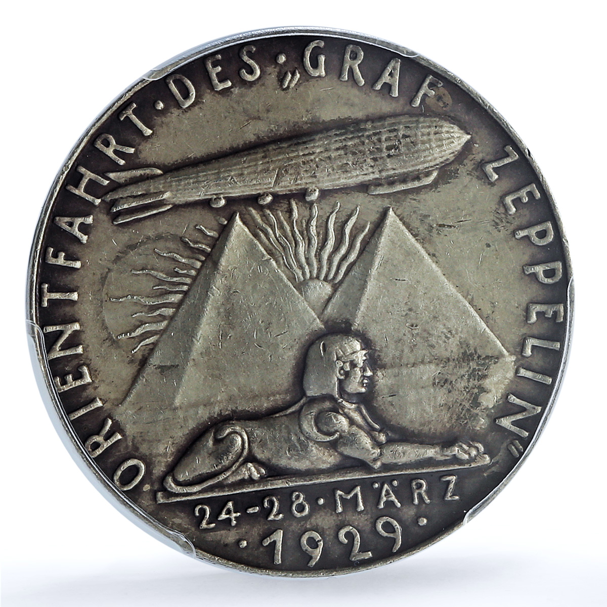 Germany Hugo Eckener Airship Flight Pyramids Sphinx SP61 PCGS silver medal 1929 Germany Hugo Eckener Airship Flight Pyramids Sphinx SP61 PCGS silver medal 1929