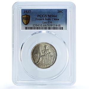 French Indochina 20 cents Third Republic Coinage MS64 PCGS silver coin 1937