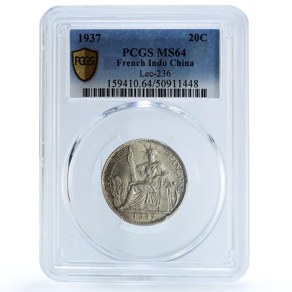 French Indochina 20 cents Third Republic Coinage MS64 PCGS silver coin 1937 French Indochina 20 cents Third Republic Coinage MS64 PCGS silver coin 1937