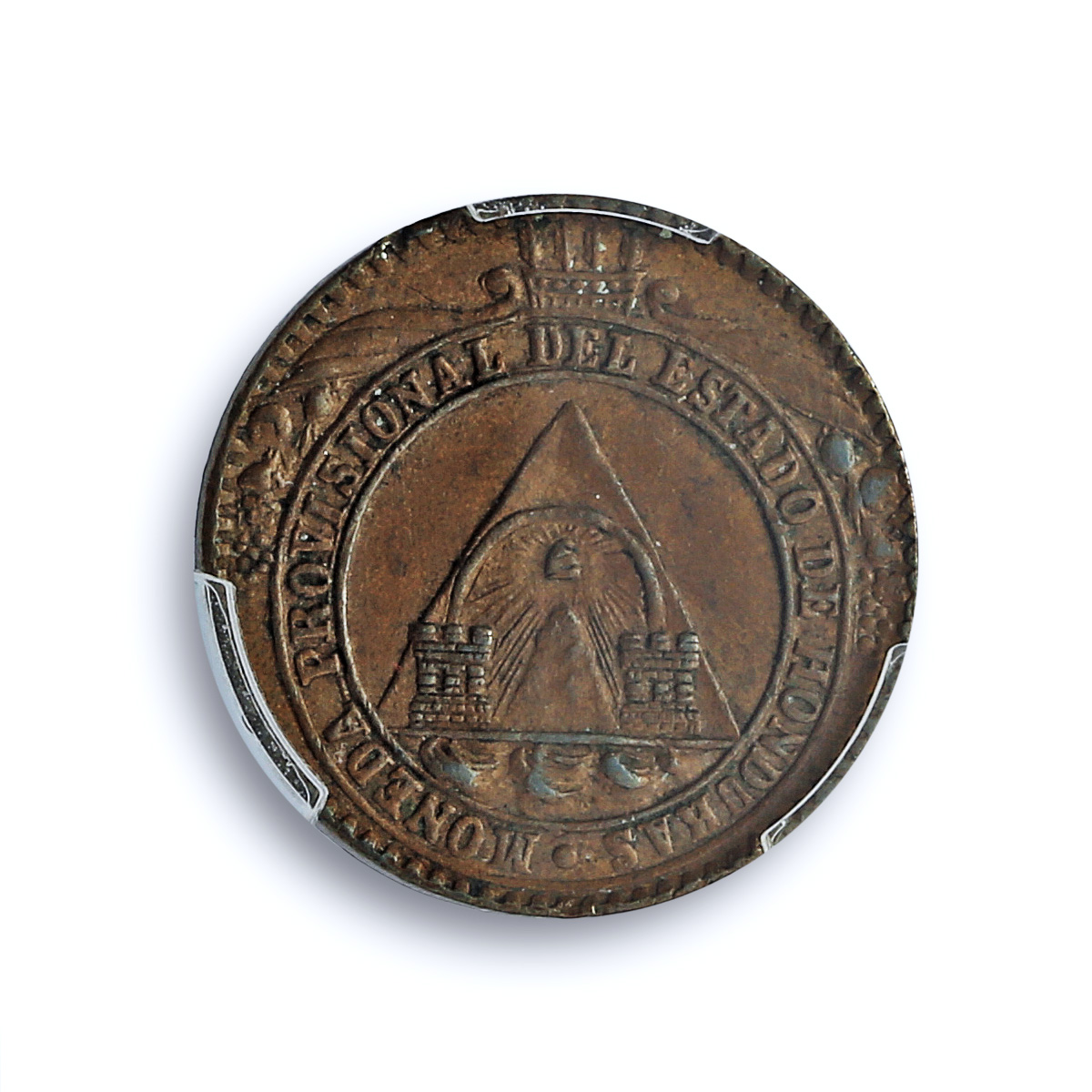 Honduras 1 peso Provisional Coinage Tree KM-24 AU58 PCGS copper coin 1862