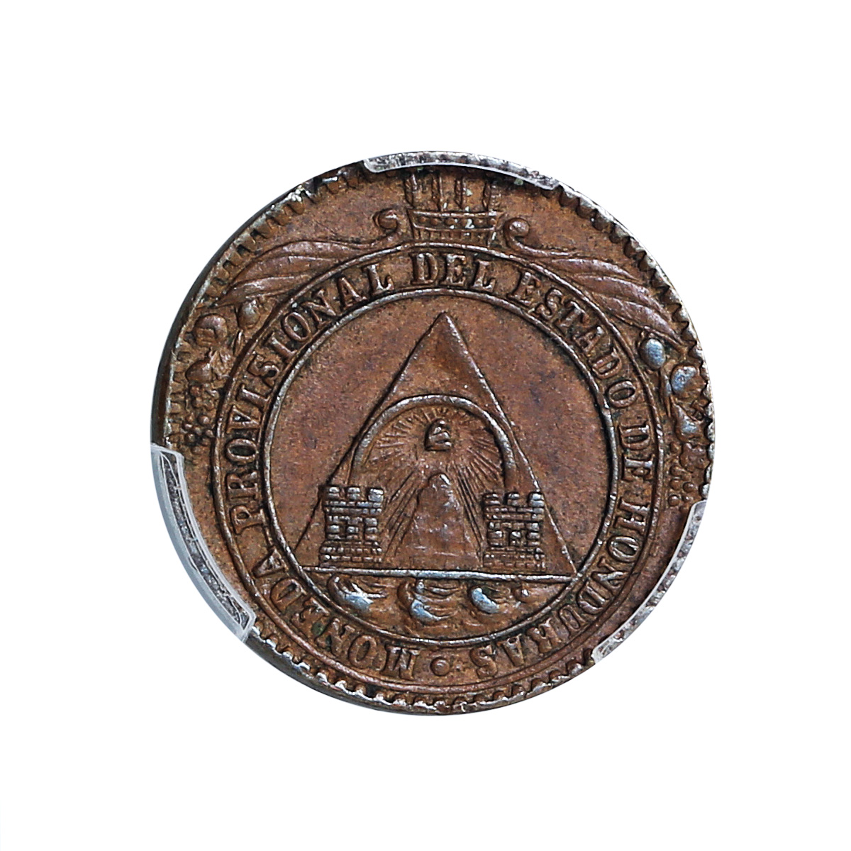 Honduras 1 peso Provisional Coinage Tree KM-24 AU58 PCGS copper coin 1862