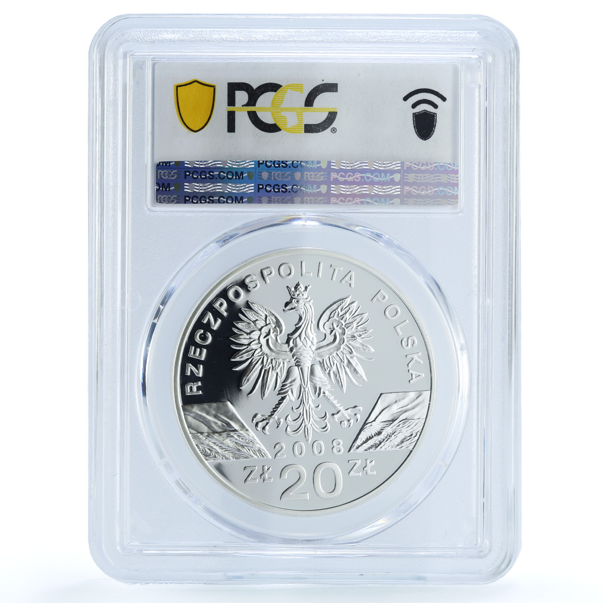 Poland 20 zlotych Sokol Falcon Animals Birds Fauna PR68 PCGS silver coin 2008