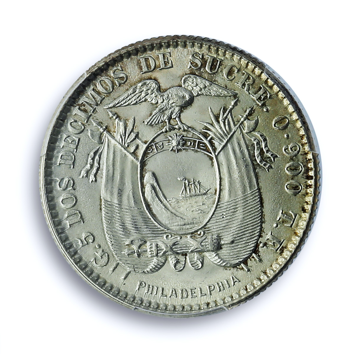 Ecuador 2 decimos Republic Coinage Sucre Philadelphia MS64 PCGS silver coin 1914 Ecuador 2 decimos Republic Coinage Sucre Philadelphia MS64 PCGS silver coin 1914