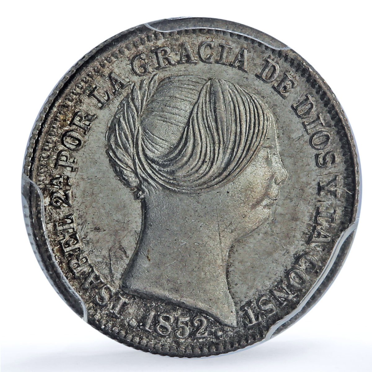 Spain 1 real Queen Isabella II 6 Pointed Stars Madrid MS63 PCGS silver coin 1852 Spain 1 real Queen Isabella II 6 Pointed Stars Madrid MS63 PCGS silver coin 1852