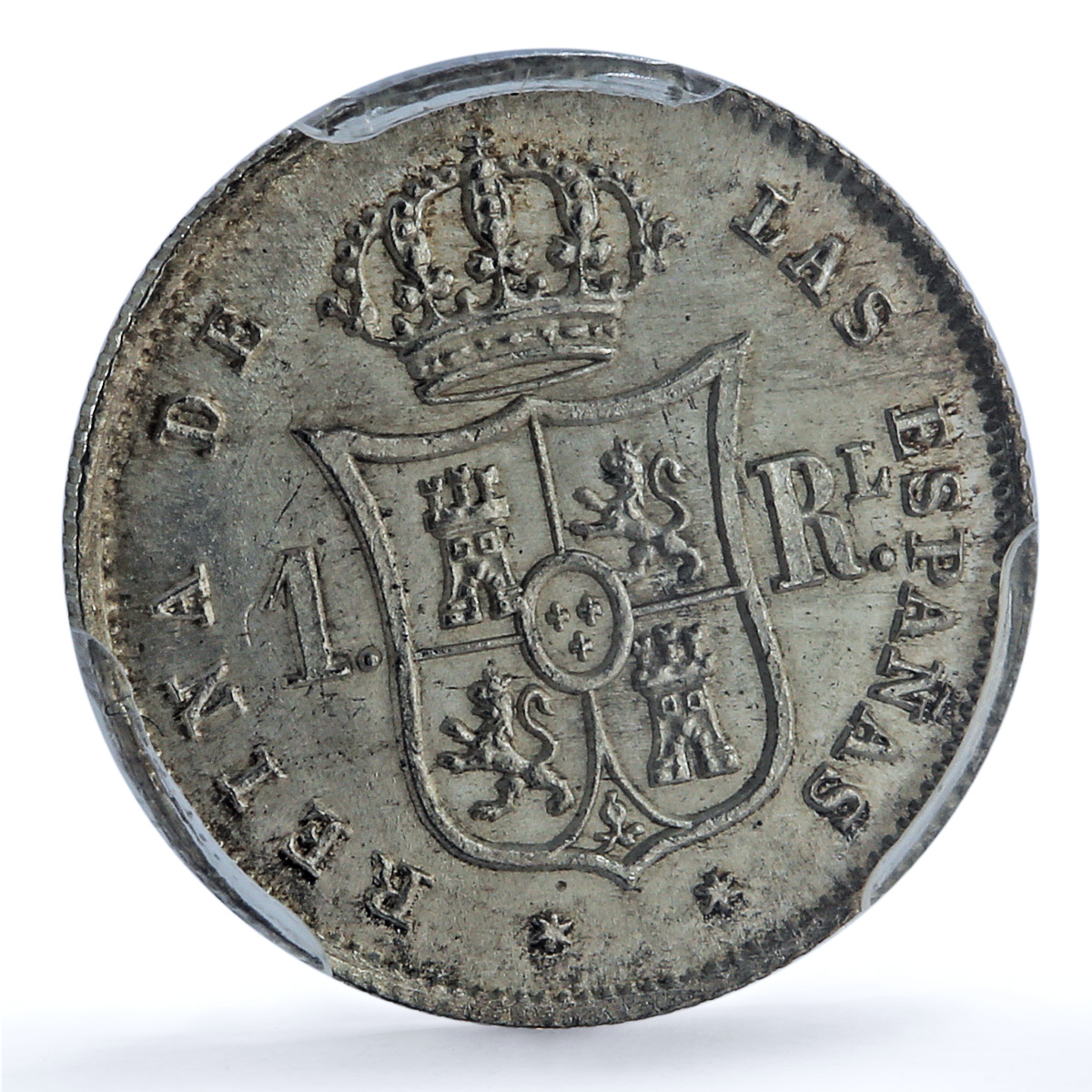 Spain 1 real Queen Isabella II 6 Pointed Stars Madrid MS63 PCGS silver coin 1852 Spain 1 real Queen Isabella II 6 Pointed Stars Madrid MS63 PCGS silver coin 1852