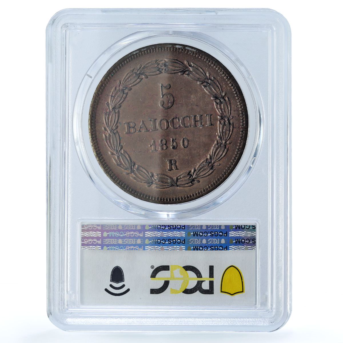 Italy Papal States 1 baiocchi Pius IX Coinage KM-1356 MS62 PCGS copper coin 1850 Italy Papal States 1 baiocchi Pius IX Coinage KM-1356 MS62 PCGS copper coin 1850