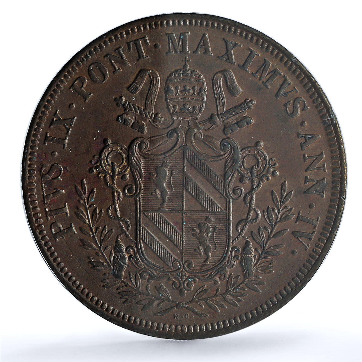 Italy Papal States 1 baiocchi Pius IX Coinage KM-1356 MS62 PCGS copper coin 1850 Italy Papal States 1 baiocchi Pius IX Coinage KM-1356 MS62 PCGS copper coin 1850