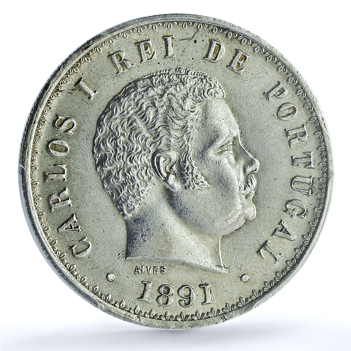 Portugal 500 reis King Charles Carlos I Coinage KM-535 UNC PCGS silver coin 1891