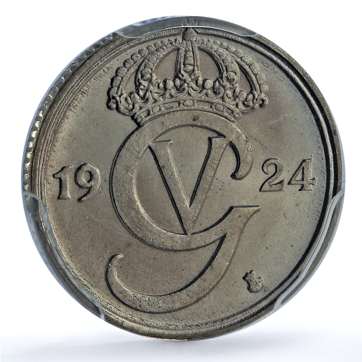 Sweden 10 ore King Gustaf V Coinage KM-795 MS65 PCGS NiBrass coin 1924 Sweden 10 ore King Gustaf V Coinage KM-795 MS65 PCGS NiBrass coin 1924